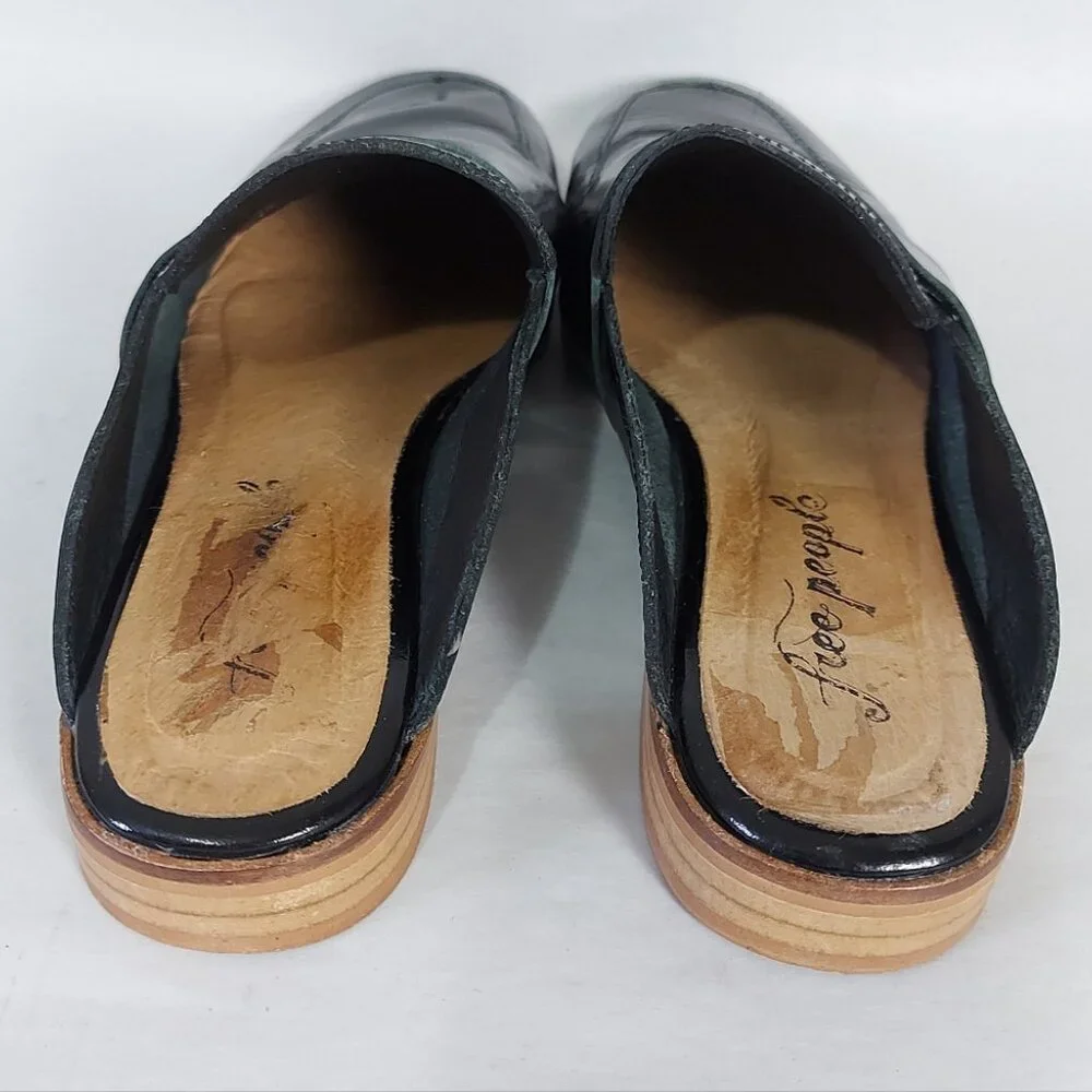 Free People At Ease Loafers 37 EU Black Patent Leather Glossy Mule Comfy Slip-On
